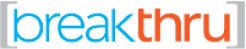 Blue and orange text spelling breakthru 